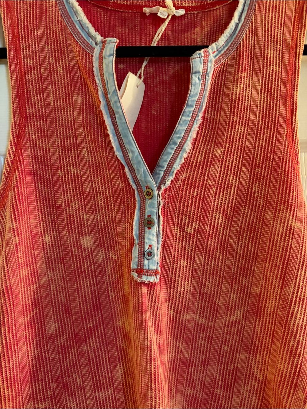 Mystree Women’s Sleeveless Red Henley Tank Top - Picture 6 of 6